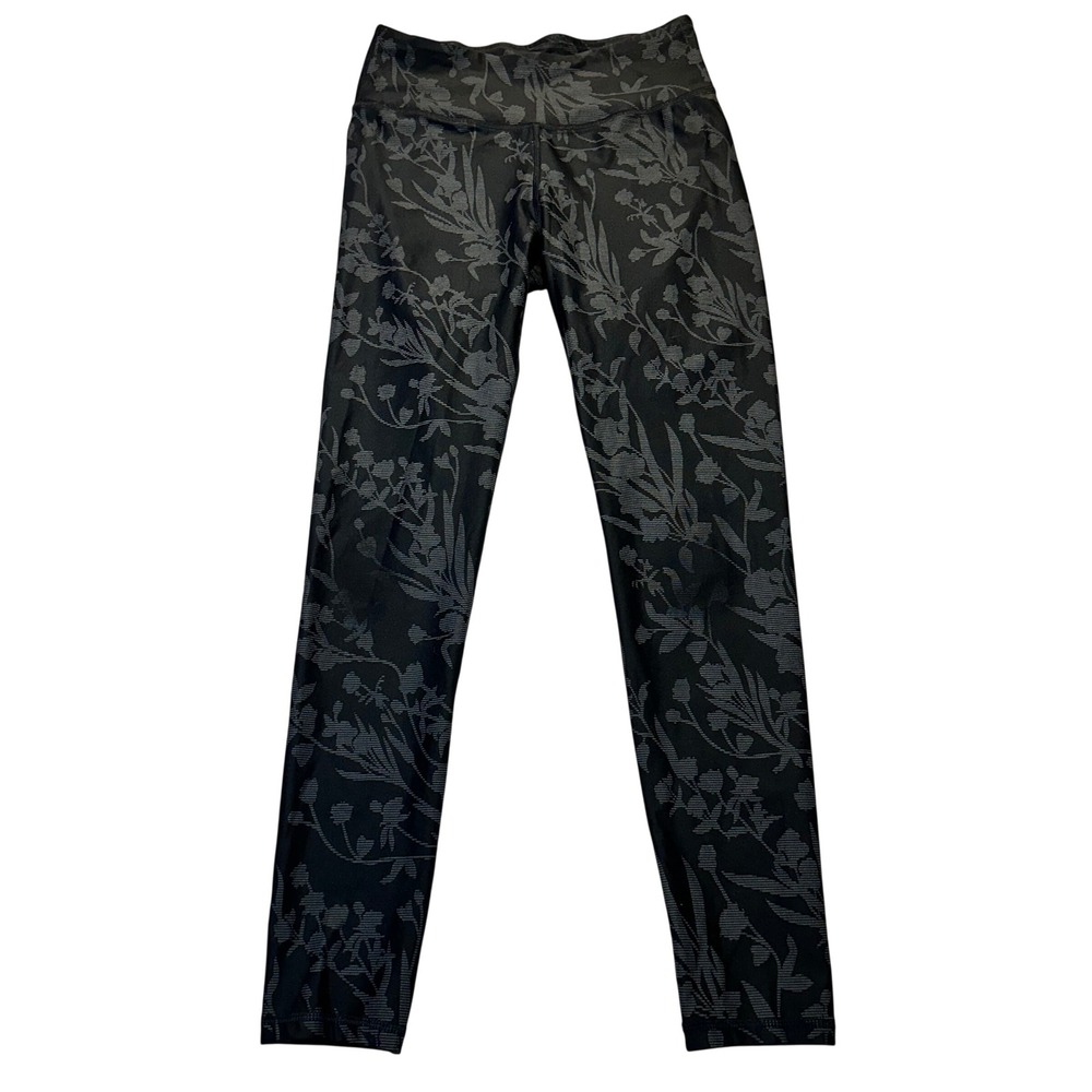 Fabletics Leggings Womens XXS Black Floral Botanical Gym Yoga Athleisure